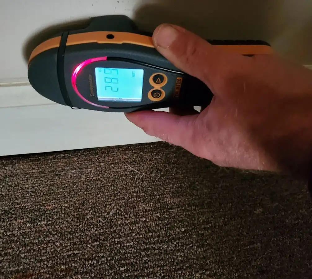 Moisture detection at baseboard during Storm Damage Restoration in Cary